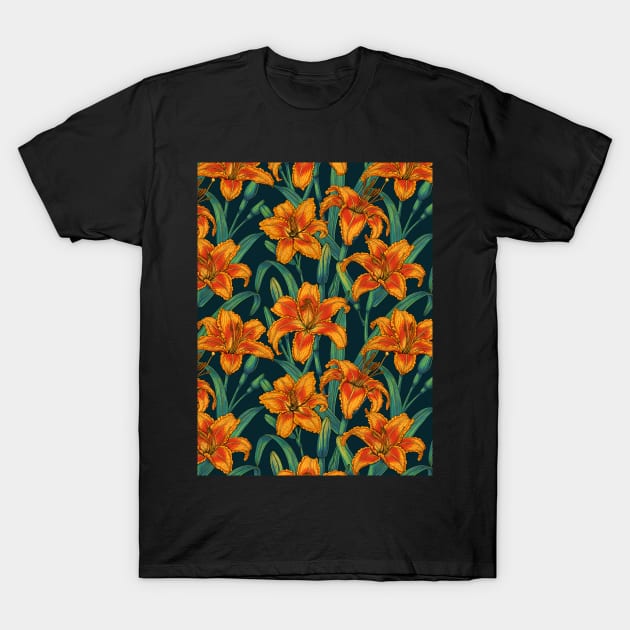 Orange lily flowers T-Shirt by katerinamk